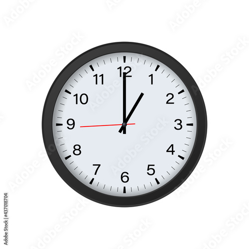 Round Clock Mockup Isolated on White Background, 1 O'clock. Vector Illustration