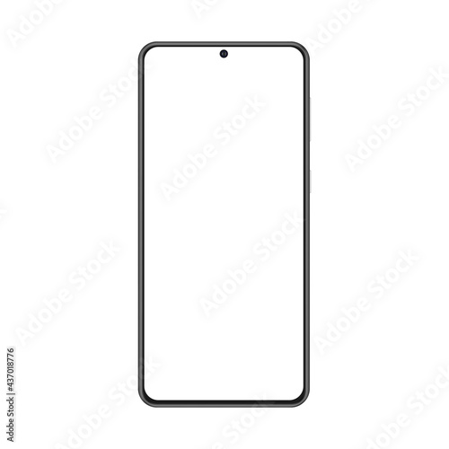 Modern Black Smartphone Mockup with Blank Screen, Isolated on White Background, Front View. Vector Illustration