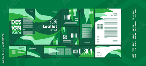 Set of modern creative expo layout templates with green theme color, 10 pages editable, Vector EPS