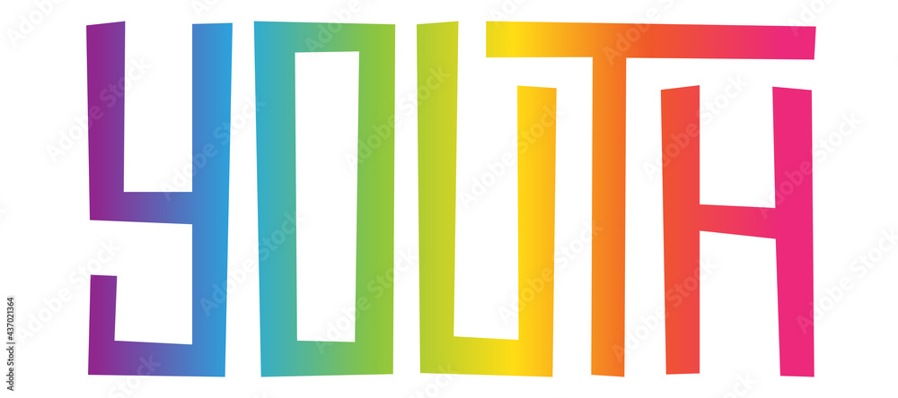 YOUTH rainbow gradient vector lettering banner on white background