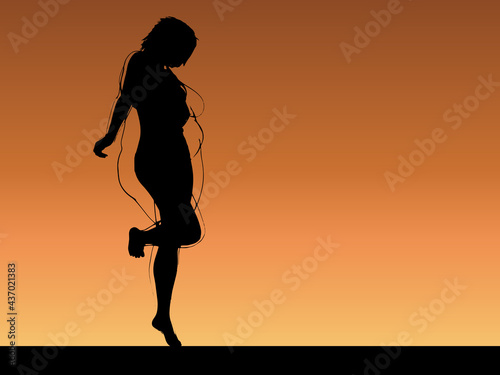 Vector conceptual fat overweight obese female vs slim fit healthy body after weight loss or diet with muscles thin young woman over sunset. Fitness, nutrition or fatness obesity, health shape