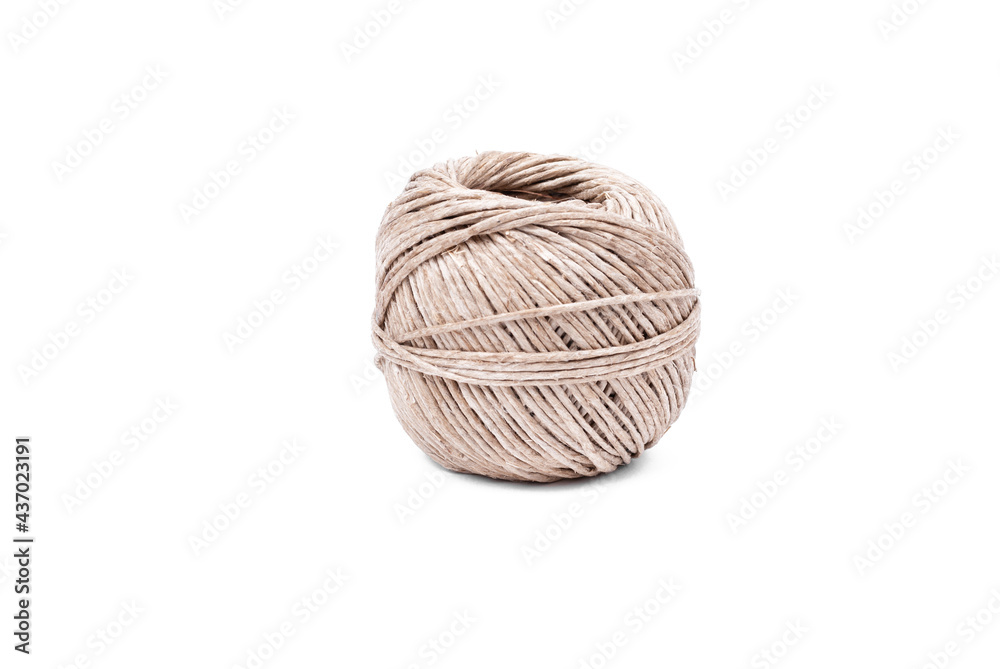 Twine on a white background. Skein of twine side view Twine on a white background. Skein of twine side view