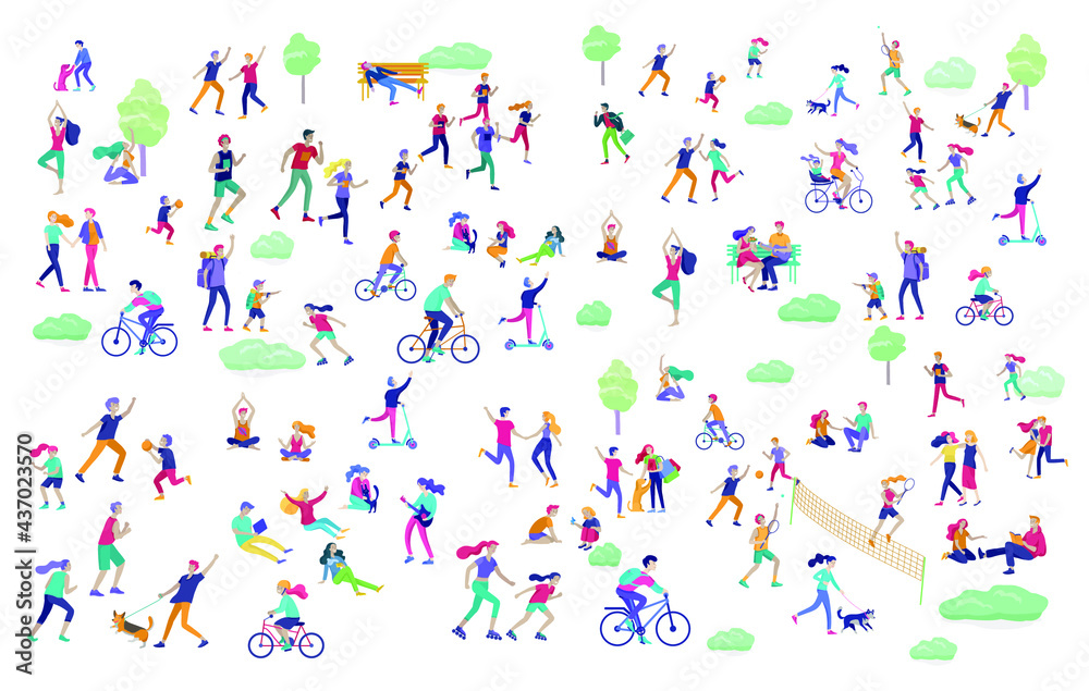 People Marathon Running Sport race sprint, concept illustration running men and women wearing sportswer in landscape. Jogging at Training. Healthy Active Speed Exercise. Cartoon Vector Illustration