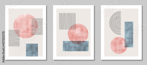 Set of abstract art geometric, watercolor backgrounds. Modern  composition, design for cover, wallpaper,  home decoration, wall art.