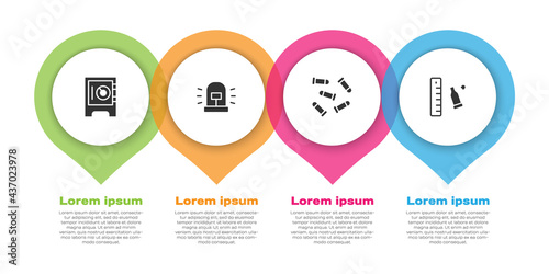 Set Safe, Flasher siren, Bullet and casing with ruler. Business infographic template. Vector