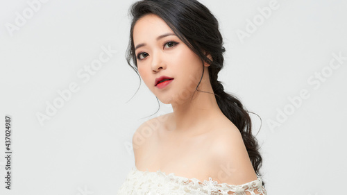 Beauty asian young woman in white dress