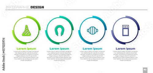 Set Steak meat, Sausage, Barbecue grill and Matchbox and matches. Business infographic template. Vector