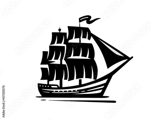 Sailing ship silhouette. Vector sign