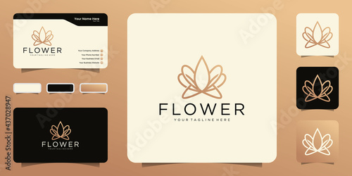 abstract female beauty logo, flower with line art and business card style