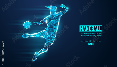 Abstract silhouette of a wireframe handball player from particles on the background. Convenient organization of eps file. Vector illustartion. Thanks for watching