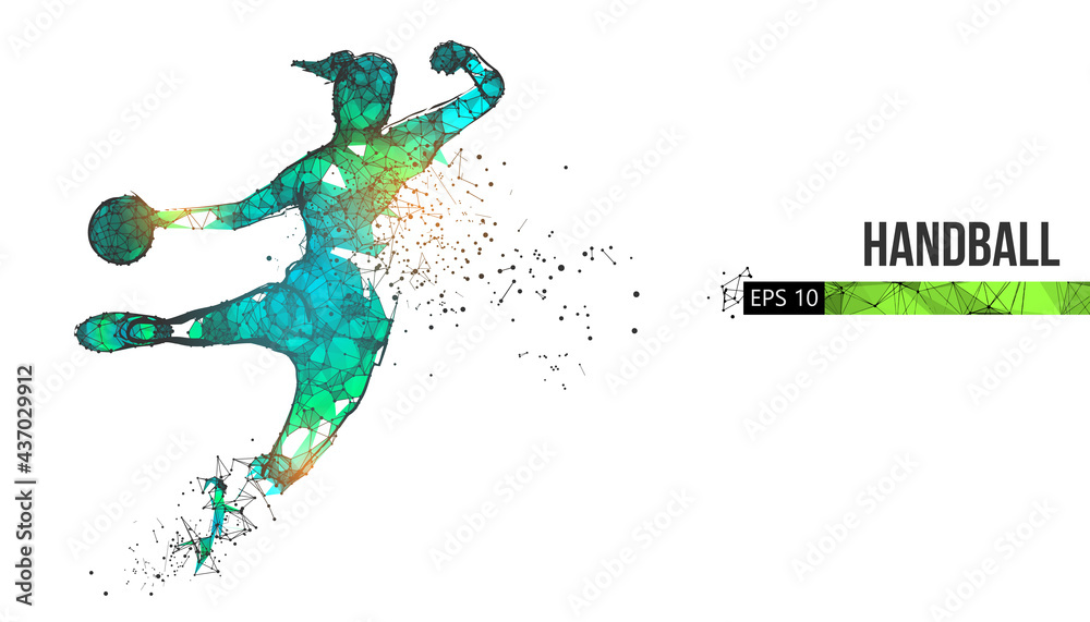 Abstract silhouette of a wireframe handball player from particles on the background. Convenient organization of eps file. Vector illustartion. Thanks for watching Abstract silhouette of a wireframe handball player from particles on the background. Convenient organization of eps file. Vector illustartion. Thanks for watching