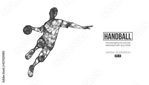 Abstract silhouette of a wireframe handball player from particles on the background. Convenient organization of eps file. Vector illustartion. Thanks for watching
