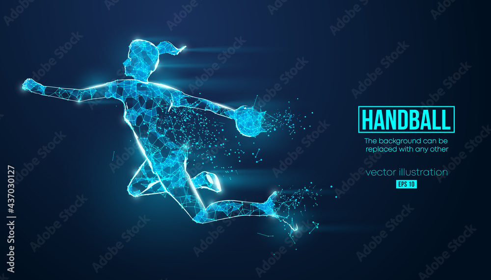 Abstract silhouette of a wireframe handball player from particles on the background. Convenient organization of eps file. Vector illustartion. Thanks for watching