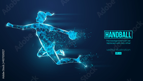 Abstract silhouette of a wireframe handball player from particles on the background. Convenient organization of eps file. Vector illustartion. Thanks for watching