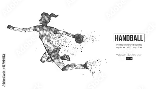 Abstract silhouette of a wireframe handball player from particles on the background. Convenient organization of eps file. Vector illustartion. Thanks for watching