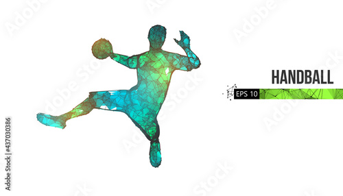 Abstract silhouette of a wireframe handball player from particles on the background. Convenient organization of eps file. Vector illustartion. Thanks for watching