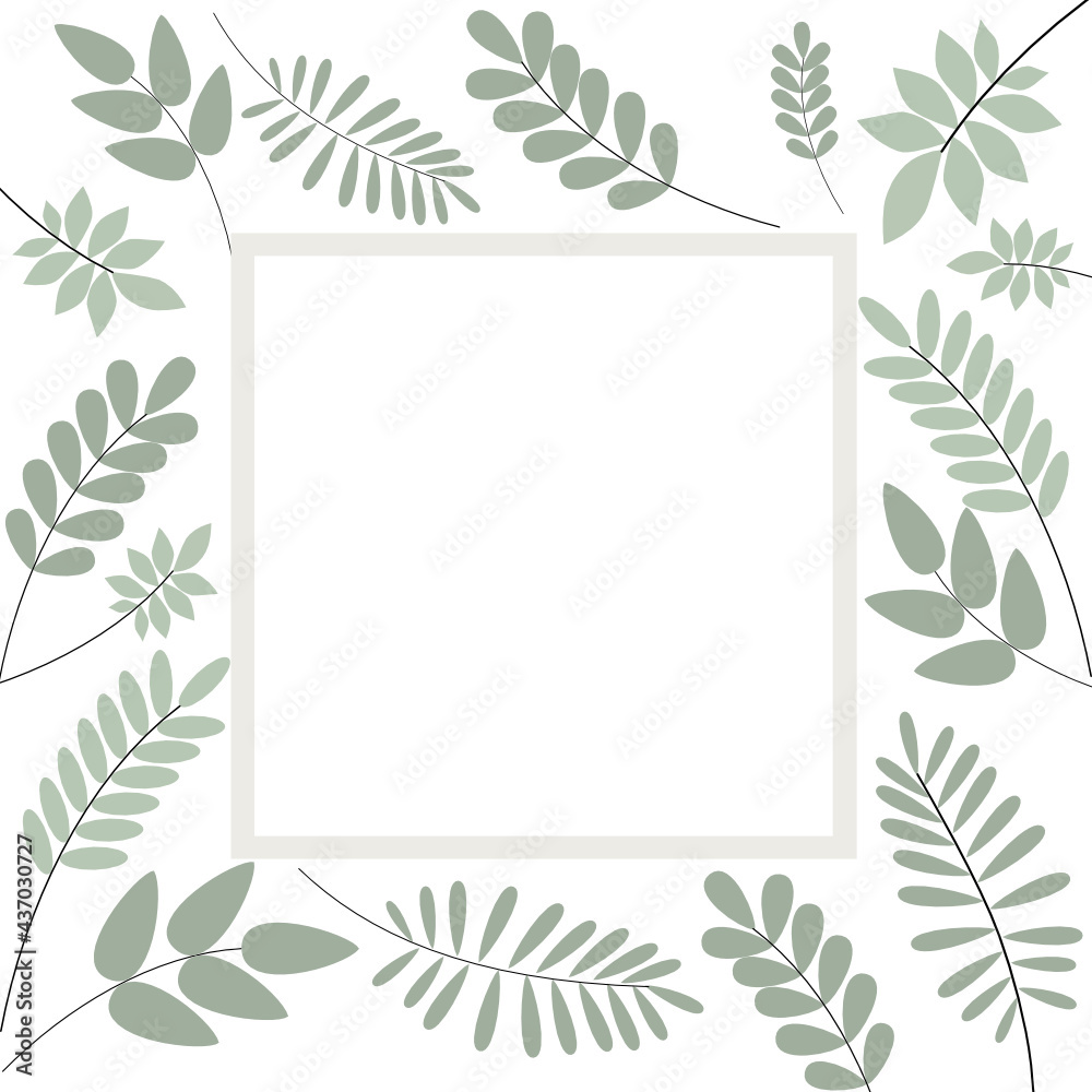 Vector is a leaf frame, minimalist style in pastel colors, green and pleasing to the eye. Can be used as an invitation card at a wedding or any event.