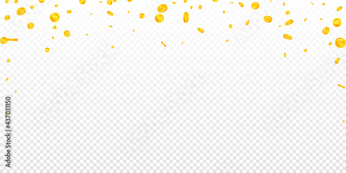Swiss franc coins falling. Impressive scattered CHF coins. Switzerland money. Energetic jackpot, wealth or success concept. Vector illustration.