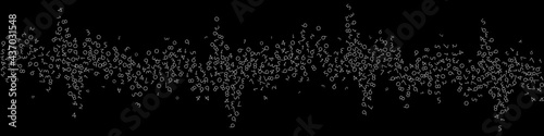 Falling numbers, big data concept. Binary white disorderly flying digits. Imaginative futuristic banner on black background. Digital vector illustration with falling numbers.