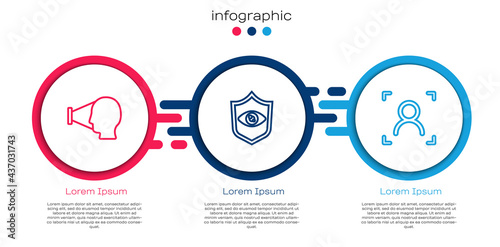 Set line Face recognition, Shield eye scan and . Business infographic template. Vector