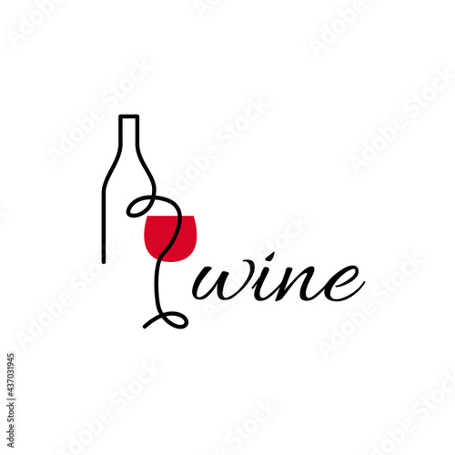 Wine logo. Logo for a liquor store, restaurant or bar. Logo glass and bottle of wine with the inscription "wine". In line style.