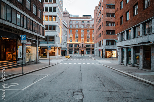 Street view of Oslo city Architecture in Norway at Dusk 