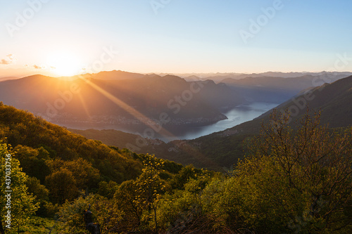 Sunset over the Italian Alps near Lake Como, Italy - May 2021. photo