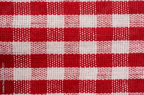 red tablecloth on white background, red kitchen checkered tablecloth