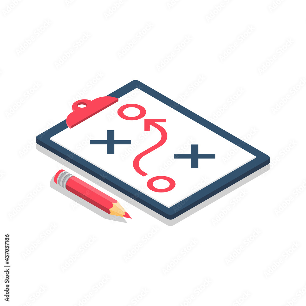 Planning strategy concept. Business tactic. Clipboard pencil. Vector illustration isometric design. Chart project analysis. Scheme of action on white sheet. Plan to achieve goal. Planning strategy concept. Business tactic. Clipboard pencil. Vector illustration isometric design. Chart project analysis. Scheme of action on white sheet. Plan to achieve goal.