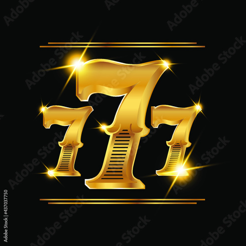 777 jackpot with golden elements on black background, casino banner, vector illustration