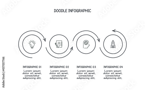Doodle infographic elements with 4 options. Vector business template for presentation