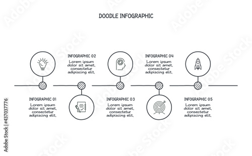 Doodle infographic elements with 5 options. Vector business template for presentation