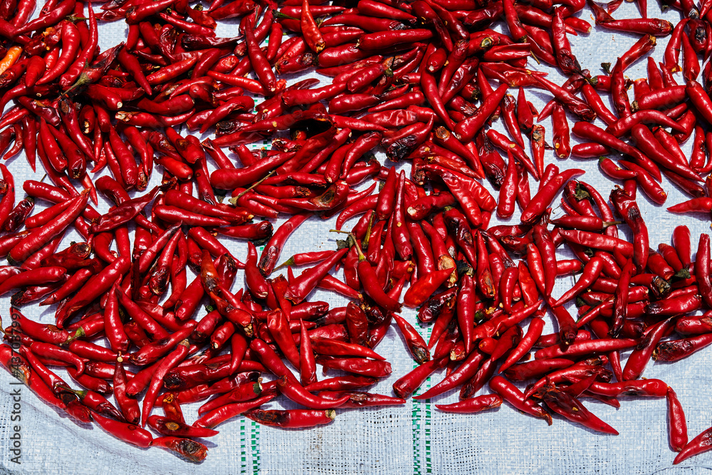 Naklejka premium red chili peppers on the white fertilizer bag