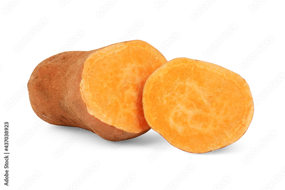 Sweet potatoes on white background