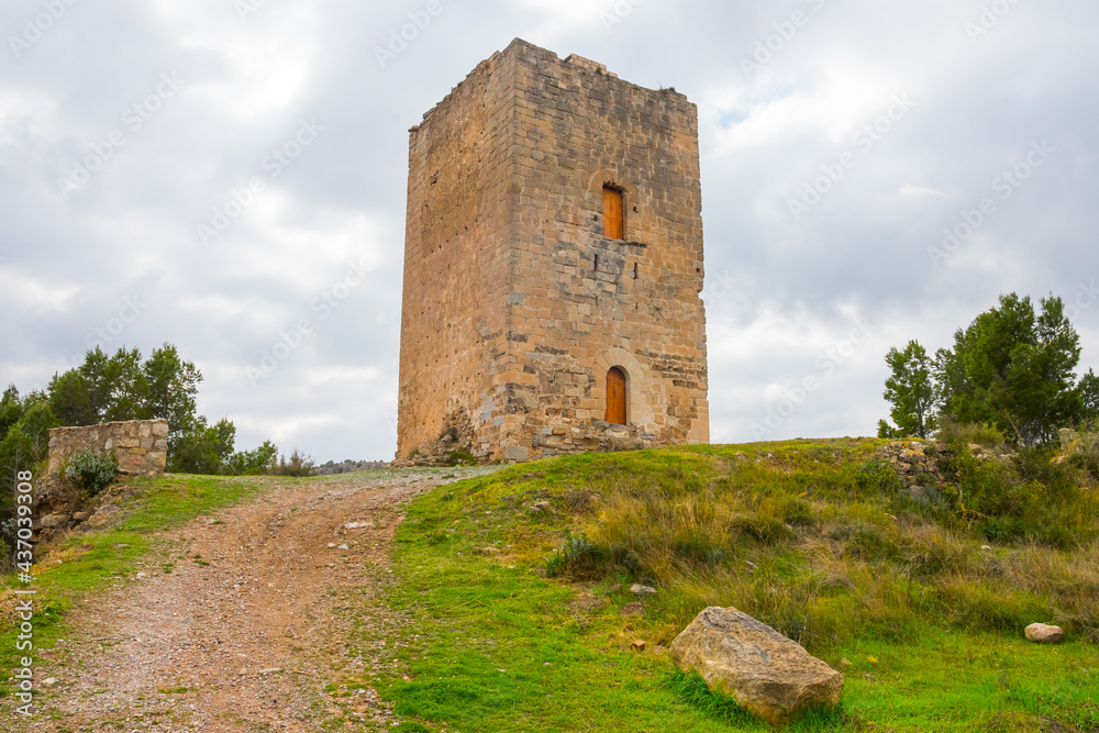 Jérica, Alto Palancia, Castellon province, Valencian Community, Spain. Medieval tower. Remains of a castle on top of a hill. Declared a Site of Cultural Interest