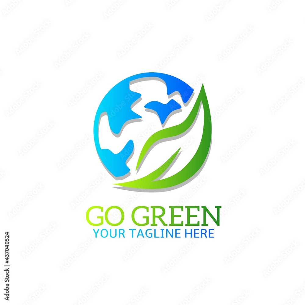 Fototapeta premium Globe and leaves that symbolize protecting the earth. Ilustration globe and leaf design logo icon. 
