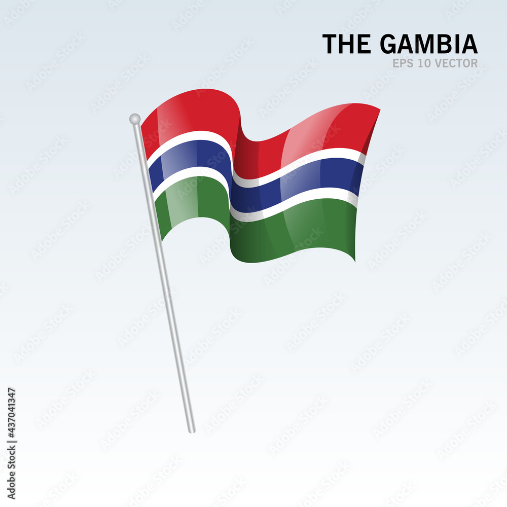 The Gambia waving flag isolated on gray background The Gambia waving flag isolated on gray background
