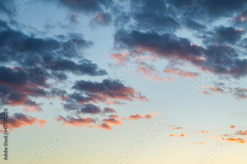 Bright contrasting clouds in the blue sky at sunset