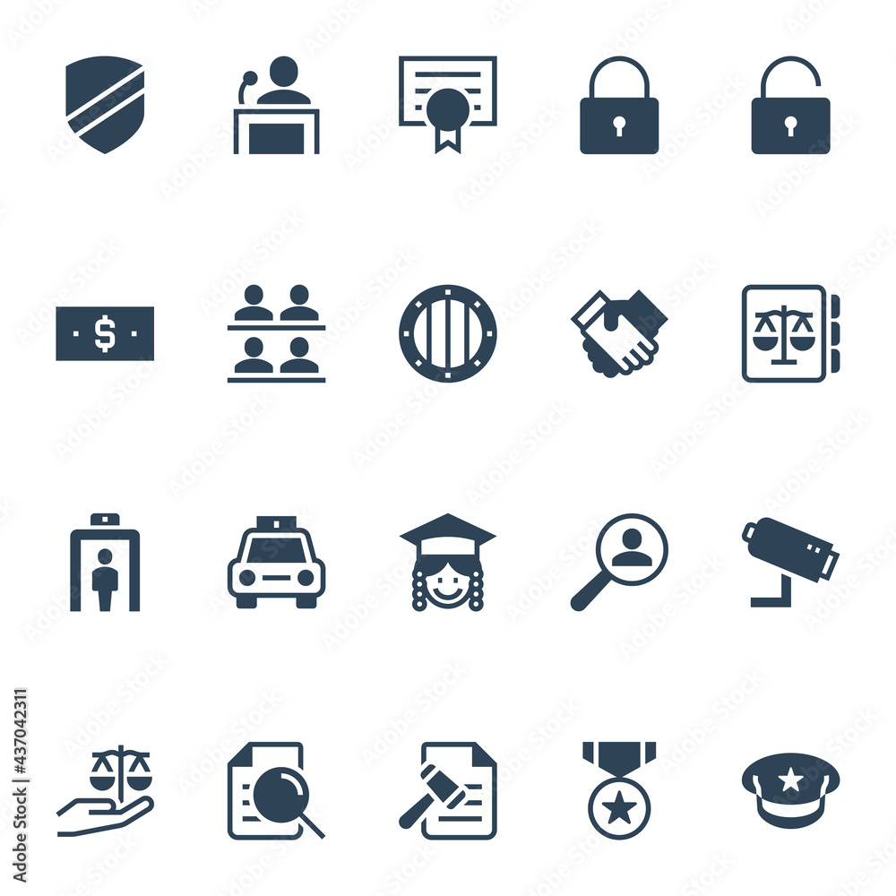 Glyph icons for law and justice.