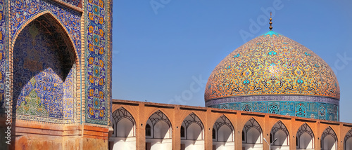 Iran. Persia. Isfahan. Dome of Sheikh Lotfollah Mosque at Naqsh-e Jahan square in Isfahan. 17th century. Banner format. photo