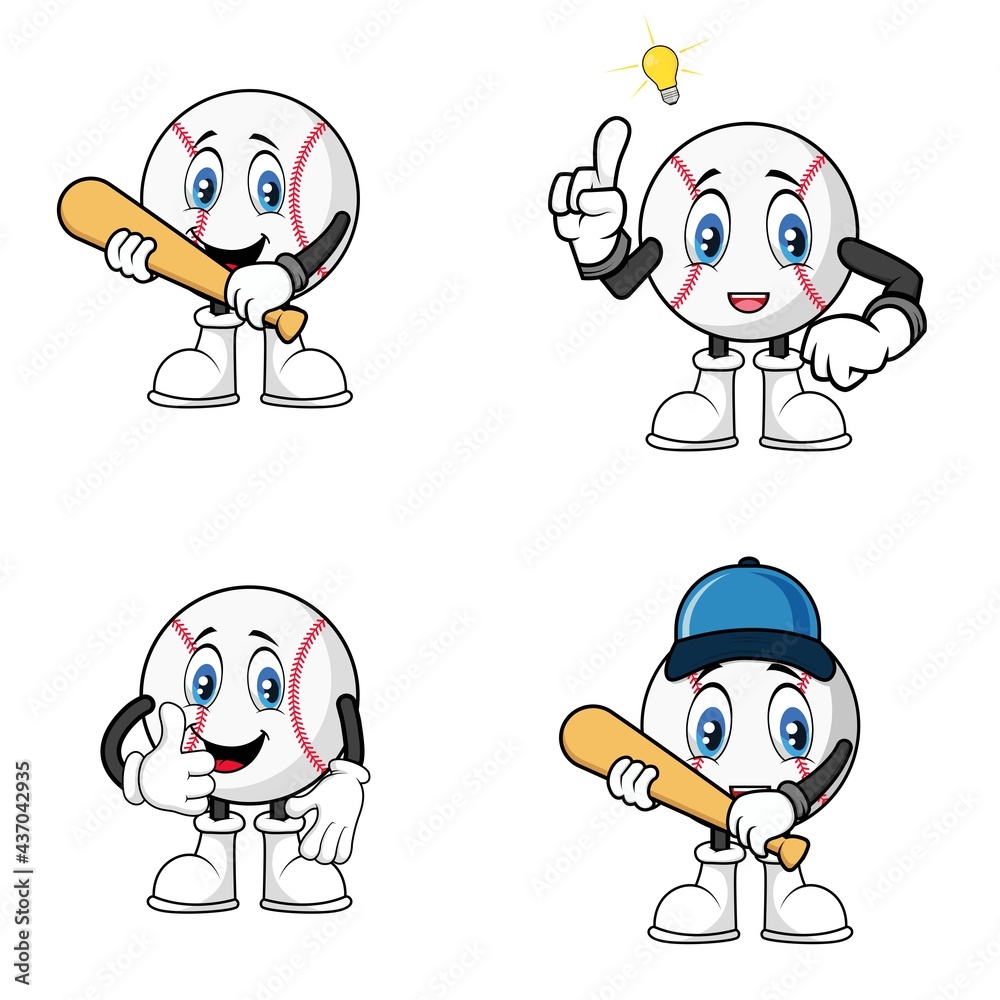 Fototapeta premium Baseball ball mascot cartoon bundle vector graphics