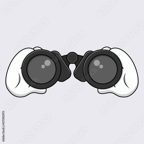 Hands holding binoculars cartoon vector graphics