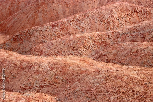 Red hills of soil and clay at "Kokkinopilos" in Preveza, Epirus, Greece near Ziros lake. Selective focus