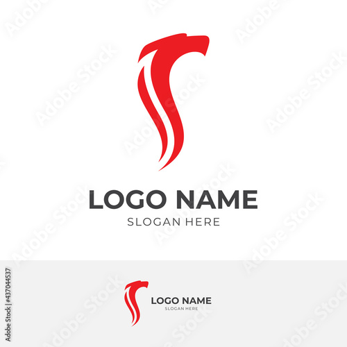modern dragon logo concept vector with flat red color style