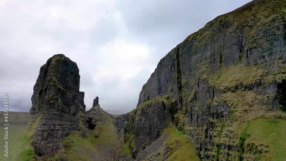 Aerial view of rock formation located in county Leitrim, Ireland called Eagles Rock