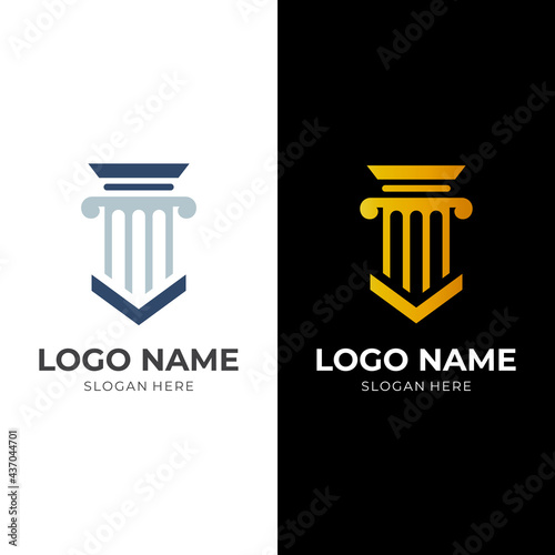 attorney law logo design with flat blue and gold color style