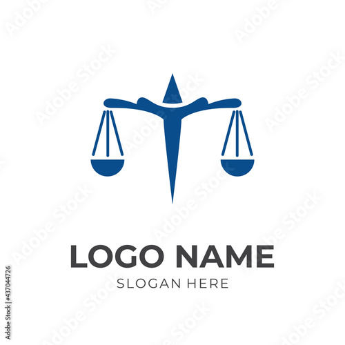 scale attorney logo design with flat blue color style