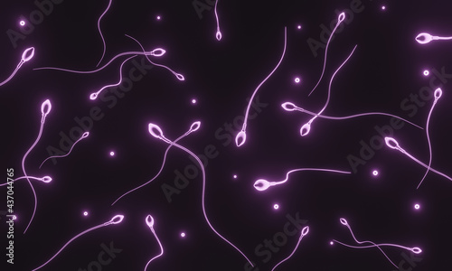 3D rendering. Purple microscopic sperm. © Kavik