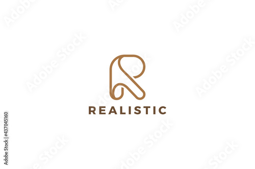 Letter R brown color line art minimalist logo 