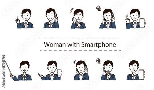 Woman illustration set to use a smartphone